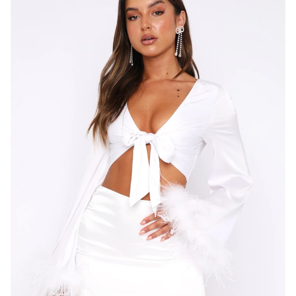 White Fox Style Sensation feather crop top